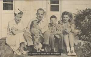 Tom Breneman, host of "Breakfast in Hollywood" [radio program], with his family outside their Encino home. Dated 1945.
